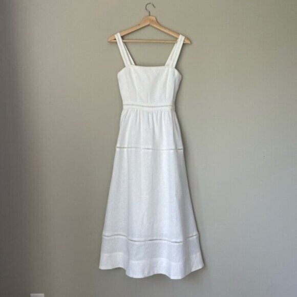 NEW Reformation Everett Linen Midi Dress White | US 2 UK 6 - Picture 7 of 16